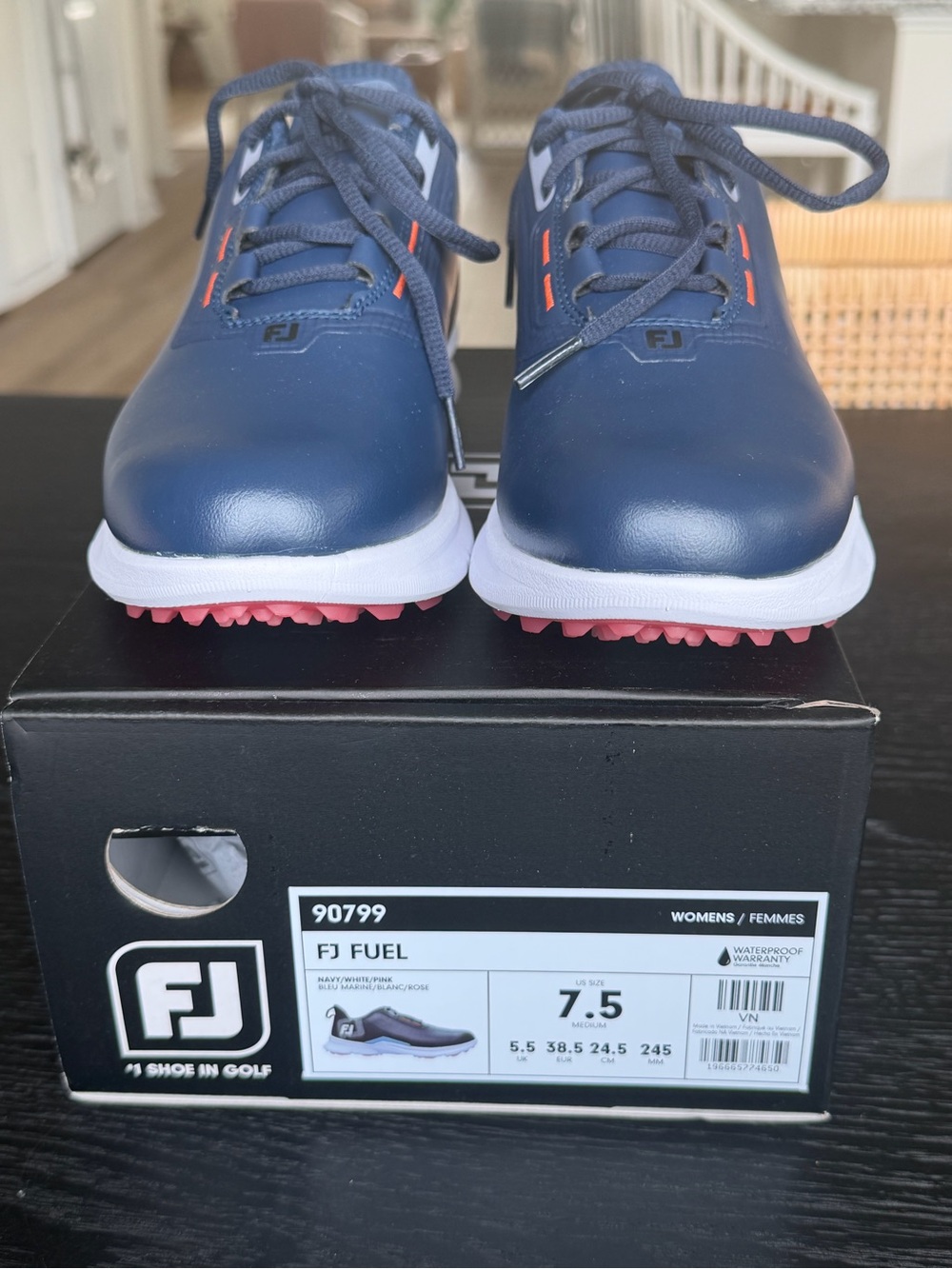 FootJoy Women's Navy Golf Shoes with coral accents